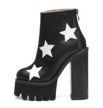 Botas de plataforma de piel auténtica para mujer, botines de tacón alto grueso, de estilo punk, talla grande 2024 - compra barato