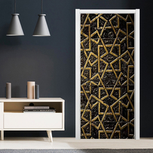 Modern Creative Black Gold Line Geometric Door Sticker 3D Stereo PVC Self-Adhesive Waterproof Mural Wallpaper Living Room Decor 2024 - buy cheap