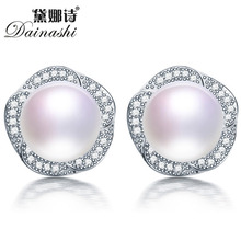 Dainashi High Luster AAAA Big 9-10mm Bread Round Freshwater Women Pearl Stud Earrings, White Pink Purple Black Golden Colorful 2024 - buy cheap