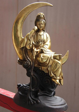 Song voge-GEMA S0870, estatua de cobre tibetano, bronce, media luna, flor de loto Guan Yin kwan-yin Boddhisattva 2024 - compra barato