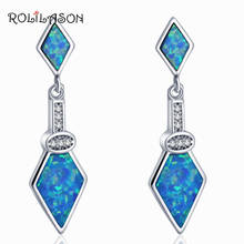 ROLILASON Royal earrings White Cubic Zirconia silver plated Stamped Blue Fire Opal Drop Earrings fashion Jewelry OE742 2024 - buy cheap