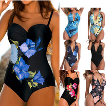 Print one piece Swimsuit Women Halter Bathing Suit 2021 Push Up For Woman Swimming Vintage Retro One-Piece Large Plus Size XXL 2024 - buy cheap