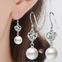 LUKENI Latest Female Pearl Drop Earrings For Women Jewelry Top Quality 925 Sterling Silver Earrings Girl Crystal Heart Lady Gift 2024 - buy cheap