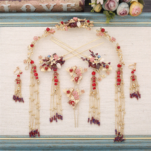 new Bride's vintage tiara cheongsam hair sticks traditional crowns Chinese step set wedding hair jewelry 2024 - buy cheap