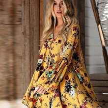 2018 de las mujeres de playa Bohemia impresión Floral vestido Sexy profundo V cuello suelta vestidos verano mujeres Vintage Casual vestidos 2024 - compra barato
