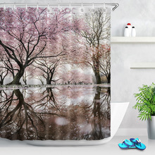 Lb 180x200 rosa roxo cerejeira flores reflexão na água cortinas de chuveiro flores cortina do banheiro tecido para banheira decoração 2024 - compre barato