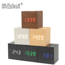 Despertador de madeira com led, relógio despertador, mesa de aquecimento, quadrado, várias cores, usb, display de data 2024 - compre barato