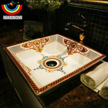 Maebow artístico de bancada artesanal em cerâmica lavobo, estilo vintage europeu, quadrado, pia de banheiro 2024 - compre barato