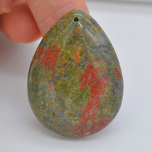 Natural 40x30MM Unakite Epidote Stone Bead Teardrop CAB Cabochon Hole Jewelry GEM Pendant 1PCS H155 2024 - buy cheap