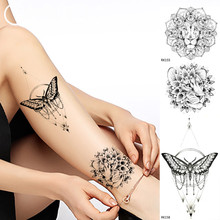 OMMGO-tatuajes temporales de tigre de Henna para mujer, pegatina de mariposa geométrica negra, tatuaje falso, tatuajes personalizados, cadenas negras de arte 2024 - compra barato