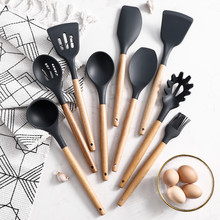 9Pcs/Set Silicone Spoon Spatula Brush Ladle Turner Brush Wooden Handle Cookware Kitchen Baking Tools Cooking Utensil Gadgets 2024 - buy cheap