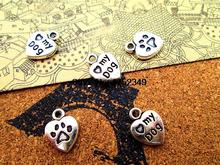 30pcs--Love My Dog Charms, Antique Tibetan Silver Dog charm pendants, heart charm 9x12mm 2024 - buy cheap