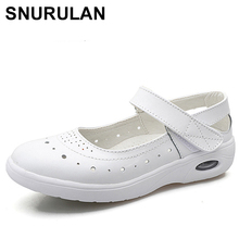 SNURULAN Women Mary Janes Flats Shoes Leather Round Toe Non-slip Rubber Ballet Flats Career Nurse White Flat Shoes SummerE253 2024 - buy cheap