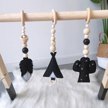 1 set Wooden Beads Ornaments With Felt Feather Cactus Tent Hanging Pendant Baby Rattle Stroller Play Gym Toy Nursery Decor Props 2024 - buy cheap