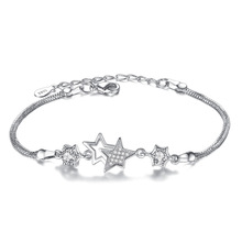100% 925 sterling silver fashion double star shiny crystal ladies'bracelets women jewelry birthday gift wholeslae drop shipping 2024 - buy cheap