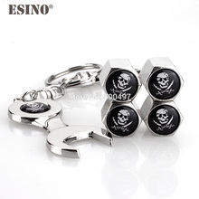 4 x Car Styling Stainless Steel Zinc Alloy Wheel Tire Valve Stem Caps Pirate Skull Universal Fit With Mini Wrench Key Chain 2024 - buy cheap