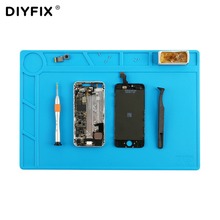 Diyfix almofada de silicone para isolamento térmico, 34x23cm, plataforma de manutenção de tapete de mesa com régua de escala de 20cm para estação de reparo de solda bga 2024 - compre barato