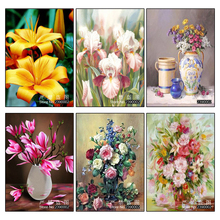 5D DIY Diamond Painting Flowers Diamond Mosaic Embroidery Peony Magnolia Flower Vase Picture Cross Stitch Full Square Needlework 2024 - buy cheap