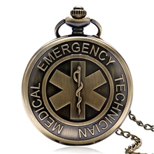 Retro EMT Emergency Medical Technician Pendant Chain Theme Copper Pocket Watch Doctor Symbol Case Vintage Quartz Clock Gift 2024 - buy cheap