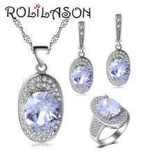 ROLILASON Australian White Zircon For Ladies silver Earrings Necklace pendant Rings Jewelry Sets USA size #6#7#8#9#10 JS713 2024 - buy cheap