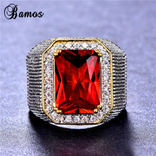 Мужское кольцо Bamos в стиле ретро с красным большим камнем, готическое широкое кольцо для мужчин, ювелирные аксессуары в стиле панк, желтое золото, Крутое кольцо для хип-хопа 2024 - купить недорого