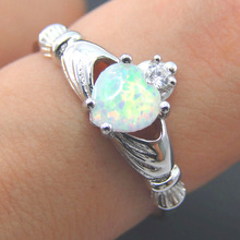 2017 Mom Jewelry 100% 925 Sterling Silver Ring Opal Ring White Opal Heart Ring Engagement Jewelry Love ring Size 5/6/7/8/9/10/11 2024 - buy cheap