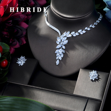 HIBRIDE Clear BEST QUALITY BRILLIANT CRYSTAL ZIRCON EARRINGS AND NECKLACE BRIDAL JEWELRY SET WEDDING DRESS ACCESSARIES N-165 2024 - buy cheap
