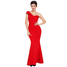 Pure Color Trumpet Vintage Dress Sleeveless Strapless Maxi Party Night Club Dresses One Shoulder Elegant Vestidos Verano 2019 2024 - buy cheap