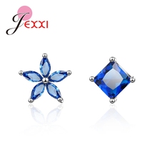 Unique Daisy Cube Stud Earring with 5A Blue Austrian Crystals 925 Sterling Silver Brincos Jewelry For Bridal Women Wedding 2024 - buy cheap