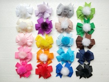 100pcs 3" Plain Hair Bows Clips with Pom Pom Ball For Kids Girls Boutique pompon Ribbon Hair Bow Classic Hair Accessories  GR120 2024 - buy cheap