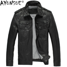 Мужская мотоциклетная куртка из натуральной овечьей кожи AYUNSUE, винтажная куртка из натуральной кожи, DK056 KJ2114 2024 - купить недорого