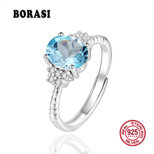 Anel de cristal cor prata genuína borasi, anel de pedra azul de anjo, joias para mulheres de aniversário de casamento, anel 2024 - compre barato