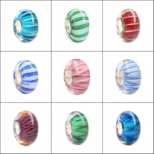 New 925 Sterling Silver Large Hole Colorful 3D Flowers line Stripe Murano Glass Charm Beads Fit European Bracelet Jewelry 2024 - buy cheap