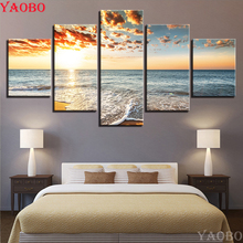 Pintura de diamante 5D Diy, bordado de diamantes redondos y cuadrados, decoración de la habitación, playa, mar, olas, paisaje marino, 5 unids/set por juego 2024 - compra barato