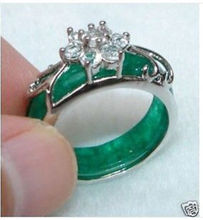 FREE shipping> >>>Beautiful Tibet Silver Carved Green Jade Ring 8# 2024 - buy cheap