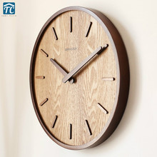 Relógio de parede de quartzo de madeira decoração moderna pendurado relógio sala quarto japonês casa tranquila circular 14 polegadas do vintage 2024 - compre barato