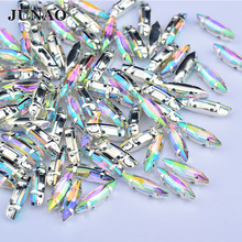 JUNAO 4*15 мм Швейные кристаллы AB Стразы «лошадиный глаз» аппликации акриловые камни с плоским основанием Пришивные Серебряные Кристаллы в форме когтей бусины 2024 - купить недорого