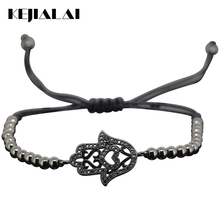 Anil Arjandas Men Bracelet,Micro Pave CZ Hamsa Connector & Black Round Bead Braiding Macrame Evil Eye Bracelet For Men Women 2024 - buy cheap