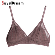SuyaDream Women Wire Free Bra 100%Natural Silk Lining and Lace Bras 3/4 Cup Everyday bralette Black bralett 2022 New 2024 - buy cheap