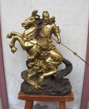 China Bronze Gild Feng Shui Dragon Guan Gong Hold Sword Horse pine tree Statue 2024 - buy cheap