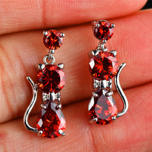 Cute Female Purple Red Stone Stud Earrings Silver Color Wedding Jewelry Boho Small Cat Animal Earrings For Women 2024 - buy cheap