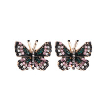 Colorful Rhinestone Inlaid Butterfly Stud Earrings Gold Color Butterfly Piercing Earrings Elegant Women Party Jewelry drop ship 2024 - buy cheap