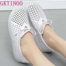 Gktinoo sapatos femininos de couro legítimo, respirável, sapatos baixos, confortáveis para senhoras, branco, macios, casuais, novo, 2021 2024 - compre barato