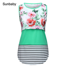Sunbaby-ropa de maternidad con estampado Floral, vestido de maternidad a rayas, Camiseta de lactancia, T0404 2024 - compra barato