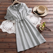 Mori girl cute gray plaid dress new summer fashion peter pan collar short sleeve casual dress 2024 - buy cheap