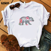 LUSLOS медведя и надписью «MAMA», футболка с принтом, летние с коротким рукавом Повседневная одежда с О-образным вырезом, плюс размер, женская уличная рубашки для мальчиков 2024 - купить недорого