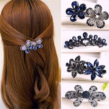 Grampo de cabelo feminino borboleta, grampo de cabelo prateado antigo com flores e strass cristais 2024 - compre barato