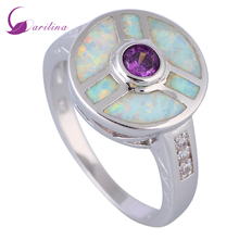 Women's Fashion Opal Rings Cute Jewelry Purple Crystal White Fire Opal  Silver Color Overlay Size 5 6 7 8 9 R516 2024 - buy cheap