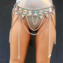 FestivalQueen-minifalda de cadena con lentejuelas y gemas de cristal para mujer, trajes de Club de fiesta nocturna, brillantina brillante, con diamantes, 2021 2024 - compra barato