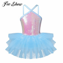 Feeshow vestido de balé infantil sem mangas, roupa de balé feminina de malha com lantejoulas e paetês, para ginástica, palco, bailarina 2024 - compre barato
